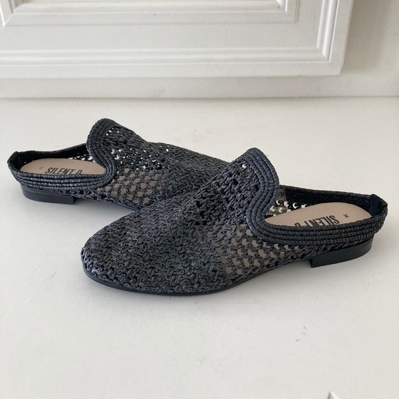 NWOT Silent D Anthropologie Raffia Black Slip On Slides Sz 36 - Picture 1 of 6